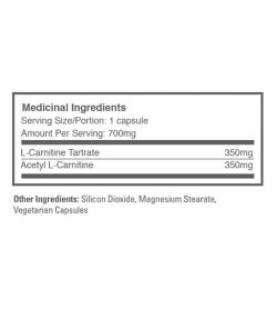 Medicinal ingredients panel of Ballistic Labs Carnitine-2-0 for serving size of 1 capsule (700 mg)