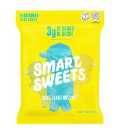 A yellow and cyan pack of Smart Sweets Sour Blast Buddies
