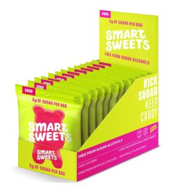 A green and pink box of Smart Sweets Sour Gummy Bears box