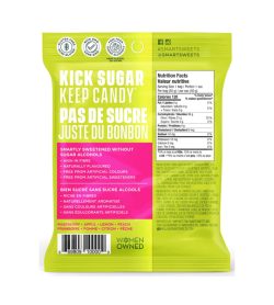 A green and pink pack of Smart Sweets Sour Gummy Bears facts side
