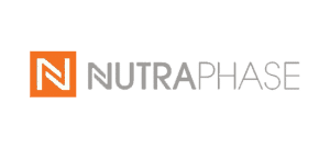 logo nutraphase blanc N avec fond carré orange nutraphase écrit en gris