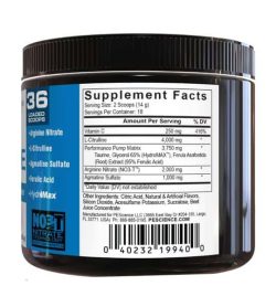 Supplement facts and ingredients panel of PEScience Select High Volume for serving size 2 scoops (14 g)