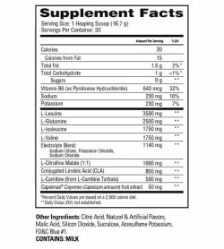Supplement facts and ingredients panel of Scivation Xtend Ripped for serving size of 1 heaping scoop (16.7 g) with 30 servings per container
