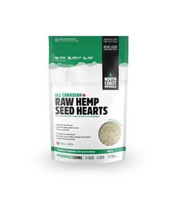 White and green pouch of North Coast Naturals All Canadian Raw Hemp Seed Hearts contains 454 g