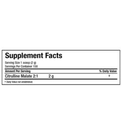 Supplement facts panel of Allmax Nutrition-l Citrulline Malate-2-1 for serving size of 1 scoop (2 g) for 150 servings per container