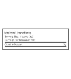 Medicinal ingredients panel of Ballistic Labs Citruline Malate-2-1 for serving size of 1 scoop (3 g) for 100 servings per container