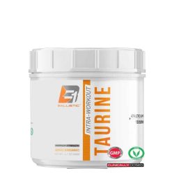 Shiny white container with white lid of Ballistic Intra-Workout Taurine Athletic Support contains 133 servings