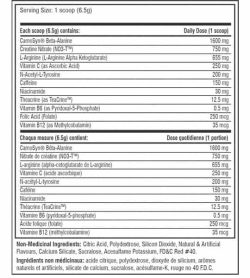 Nutrition facts and ingredients panel of Cellucor C4 Origonal for serving size 1 scoop (6.5 g)