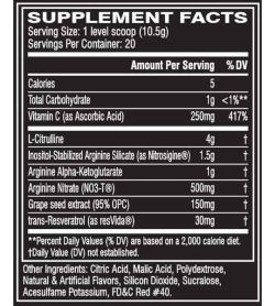 Supplement facts and ingredients panel of Cellucor NO3 Ultimate for serving size of 1 level scoop (10.5 g) with 20 servings per container