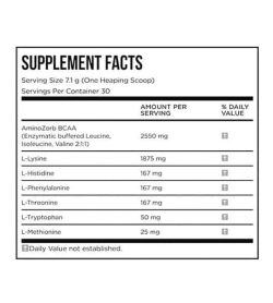 Supplement Facts panel of EFX Training Ground EAA for serving size of 1 heaping scoop (7.1 g) with 50 servings per container