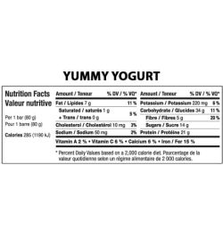 Nutrition facts panel of Fitstars ISO Bars Yummy Yogurt for serving size of 1 bar (80 g)
