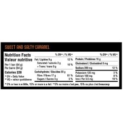 Nutrition facts panel of IronVegan Sprouted Protein Bar Sweet Salty for serving size of 1 bar (64 g)