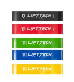 Liftech Fitness 5-flat Pro Resistance Bands of yellow, blue, green, red, and, black colours shown in white background