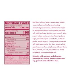 Nutrition facts and ingredients panel of Love Good Fats Rich Chocolaty Almond for serving size of 1 bar (39 g)
