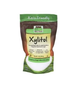 Brown and green pouch of Now Real Food Xylitol contains net wt 1 lit. (454 g)
