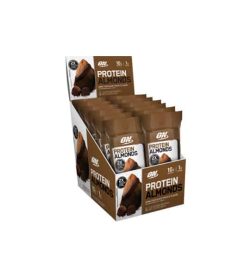 Brown and white box of 12 ON Optimum Nutrition Protein Almonds Dark Chocolate Truffle flavour