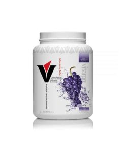White and purple box with white cap of Vitargo 50 servings showing grapes picture on the package