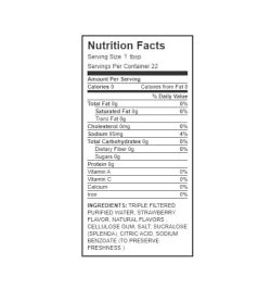 Nutrition facts and ingredients panel of Walden Farms Strawberry Syrup for serving size 1 tbsp with 22 servings per container