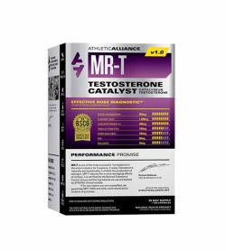 Silver and purple box of Athletic Alliance MR-T v1.0 Testosterone Catalyst with Performance Promise