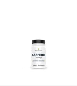 White container with black lid of BodyLogix Caffein 200 mg shown in white background