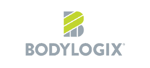 Logotipo de BodyLogix gris claro con B grande con algo de verde