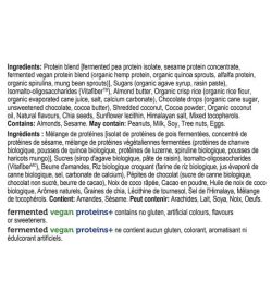Ingredients panel of Genuine Health Fermented Vegan Proteins shown in black text in white background