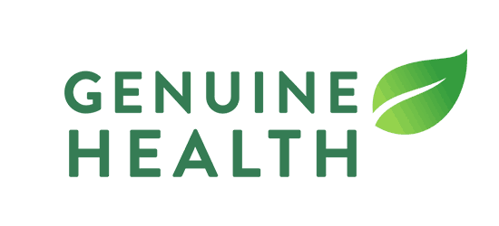 Genuine Health logo green font green leaf