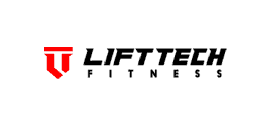 Lifttech Fitness logo lifting accessories black font with red symbol