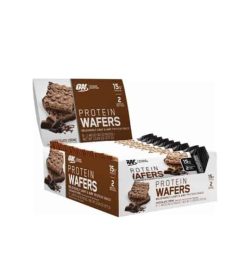 White and brown box showing pouches of ON Optimum Nutrition Protein Wafer each containing 15 g protein