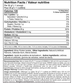 Nutrition facts and ingredients panel of Perfect Sports Creed for serving size of 1 scoop (35 g)