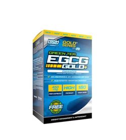 Blue and yellow box of PVL Gold Series Green Tea EGCG Gold+ with free bonus inside