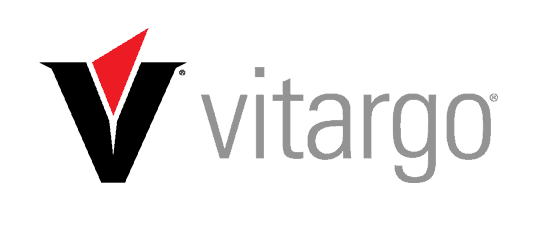 Vitargo logo symbol in black and red with vitargo written in grey