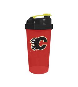 Red cup with black lid in white background Delux NHL Shaker cup Calgary Flames