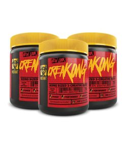 Combo deal 3 Red and Black containers with yellow lids of Mutant CreaKONG new look Kong Sized 3-Creatine Blend