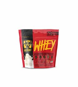 Red and black pouch with Yellow text of Mutant Whey New Formula contains 2.27 kg (5 lb)