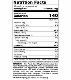 Nutrition facts and ingredients panel of Mutant Whey for serving size 1 scoop (36 g)