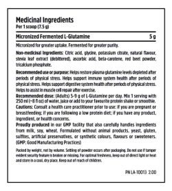 Medicinal Ingredients panel of North Coast Naturals Fermented Glutamine serving size 1 scoop (7.5 g)