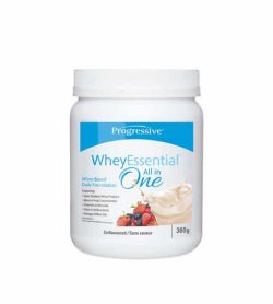 White container with white cap of Progressive WheyEssential All in one Unflavoured Whey-based daily foundation contains 360g
