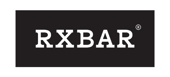 RXBAR logo black rectangle background with transparent letters