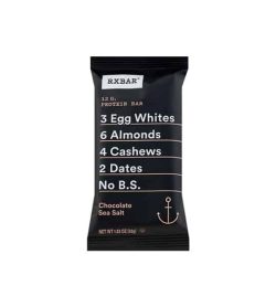Black pouch in white background with white text of RXBAR Chocolate Sea Salt 12g protein bar