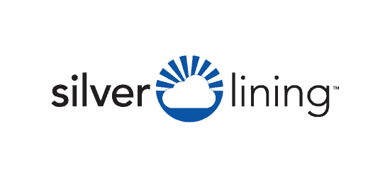Silver Lining logo black font with blue circle sky with white cloud