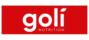 Goli nutrition logo white font with red background