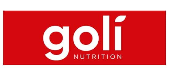 Goli nutrition logo white font with red background