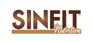 El logotipo de Sinfit Nutrition contiene texto marrón con nutrición en cursiva, púa marrón claro debajo