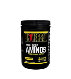 Black bottle of Universal Nutrition 100% Beef Aminos pure beef amino complex Classic Series EAA and BCAAS contains 200 tablets