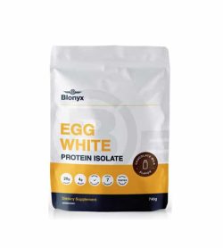 White and yellow bag of Blonyx Egg White Protein Isolate 740 g