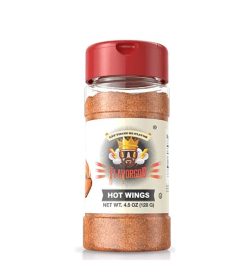 One bottle with red cap of Flavor God Seasonings Hot Wings contains 4.5 oz (128 g)