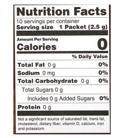 Nutrition facts panel of Four Sigmatic Coffee Mixes 10-packets Lion's Mane and Chaga for serving size of 1 packet (2.5 g)