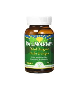 Brown and green bottle of Joy Of The Mountains Oil of oregano contains 90 Caps