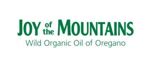 Logo of Joy of the Mountains with tag line Wild Organic Oil of Oregano